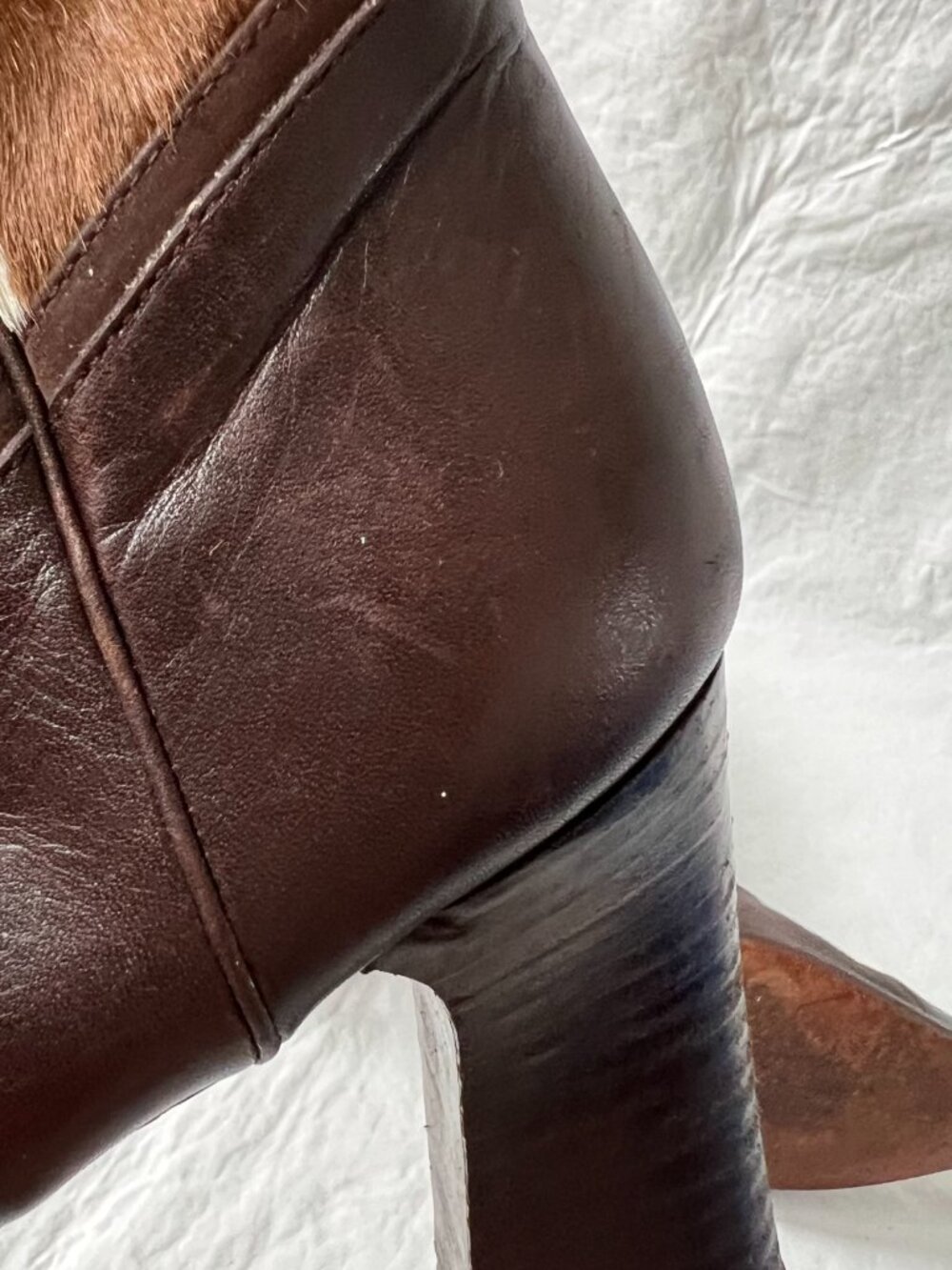 Donald Pliner western boots split shaft brown leather fur cow 8.5 womens pointed - Picture 10 of 13